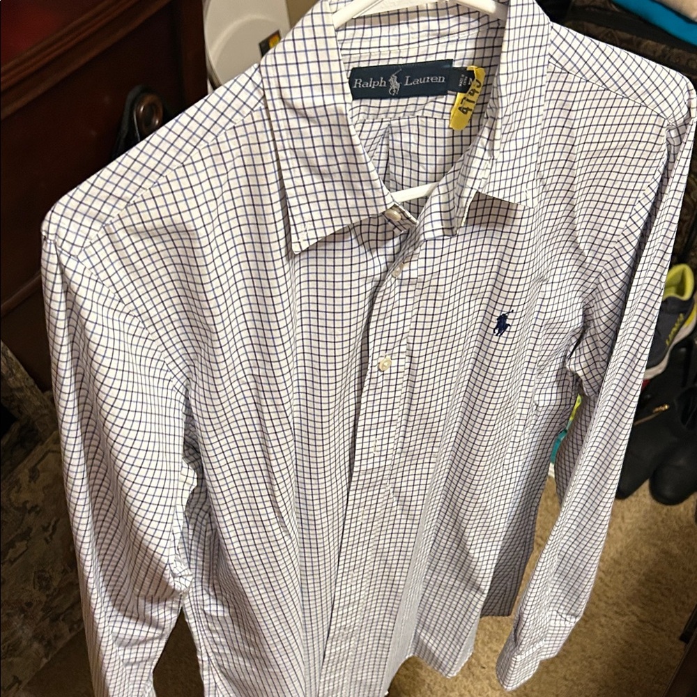 Ralph Lauren Men’s White Shirt with Navy Grid